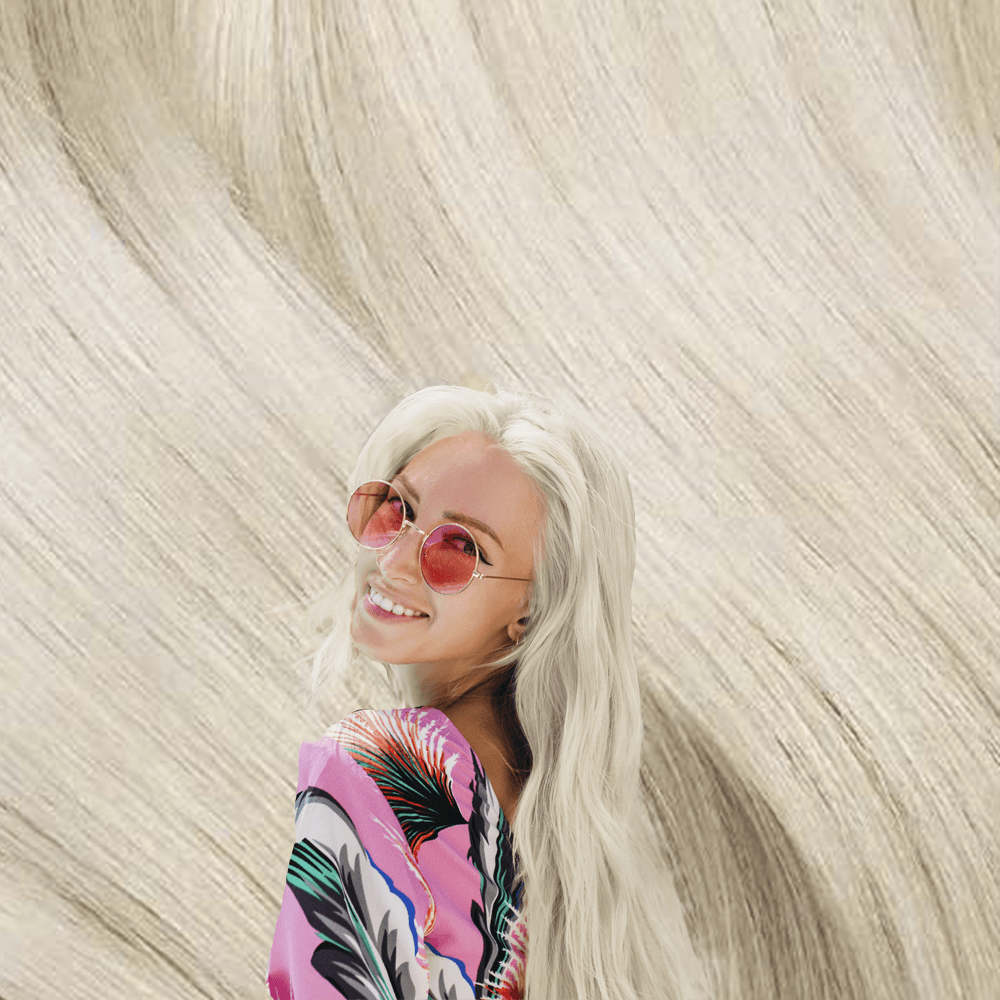 Clip in human top hair extensions platinum blonde