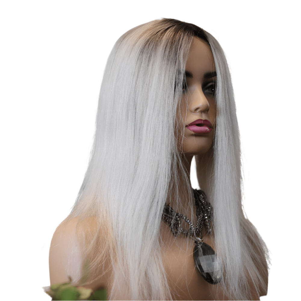 European Human Hair Topper | Icy Blonde Dark Brown Rooted