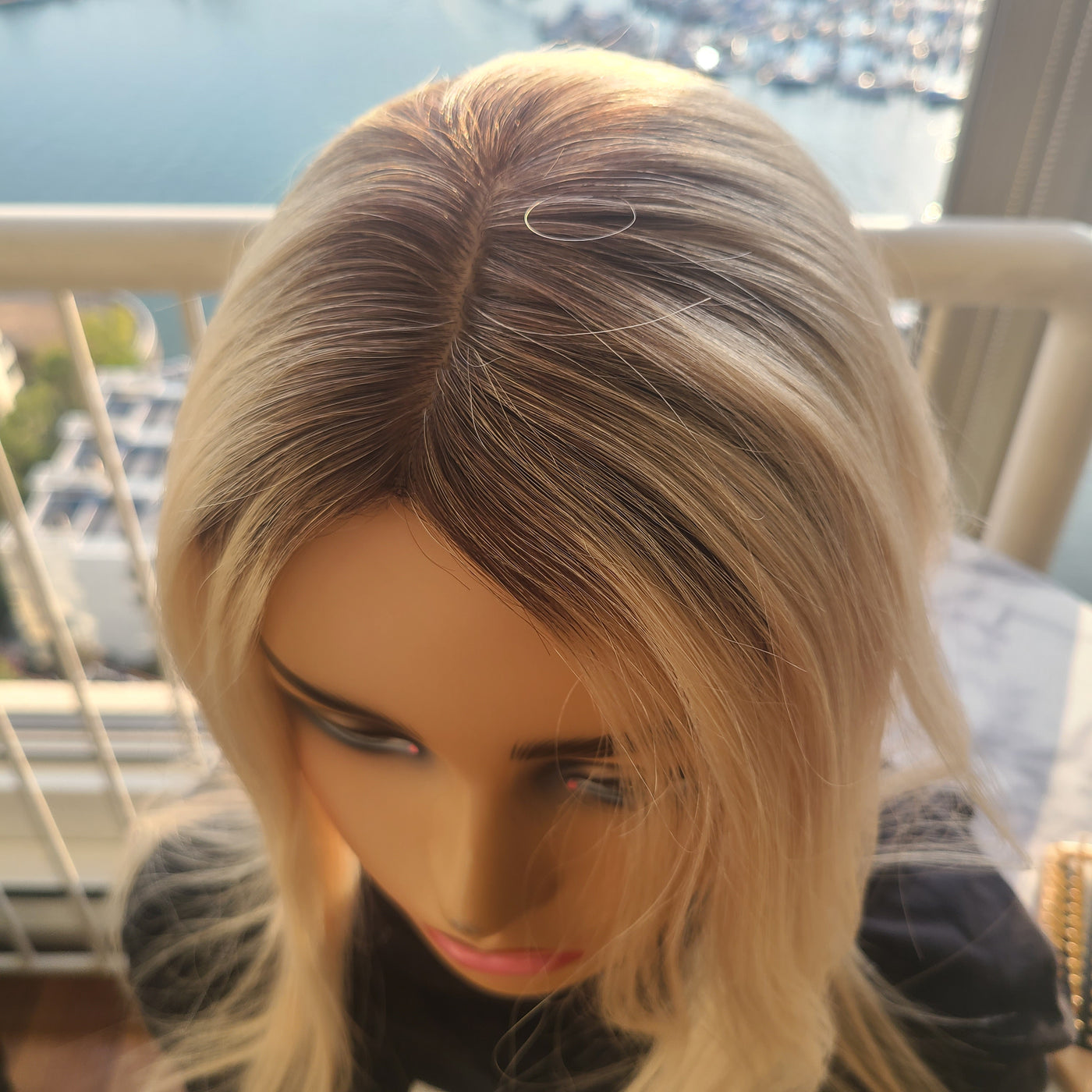 European Human Hair Topper | Ash Blonde Dark Brown Rooted + Free Gift