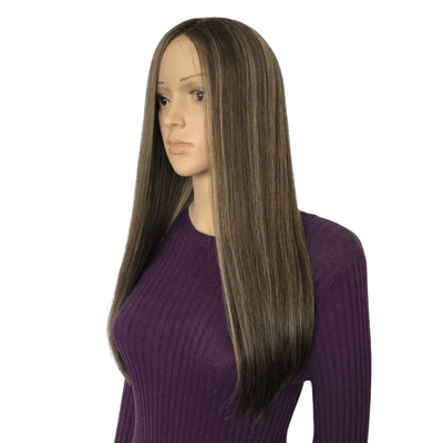 Ash Black Sandbox Blonde Highlights | Glueless Silk Top Virgin Human Hair Wig