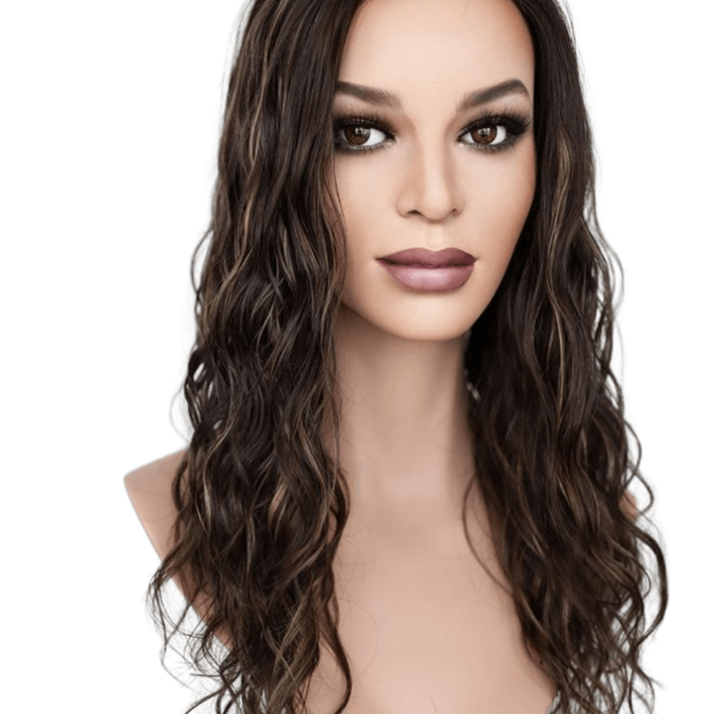 Chocolate Brown Light Caramel Highlights | Glueless Silk Top Virgin Human Hair Wig