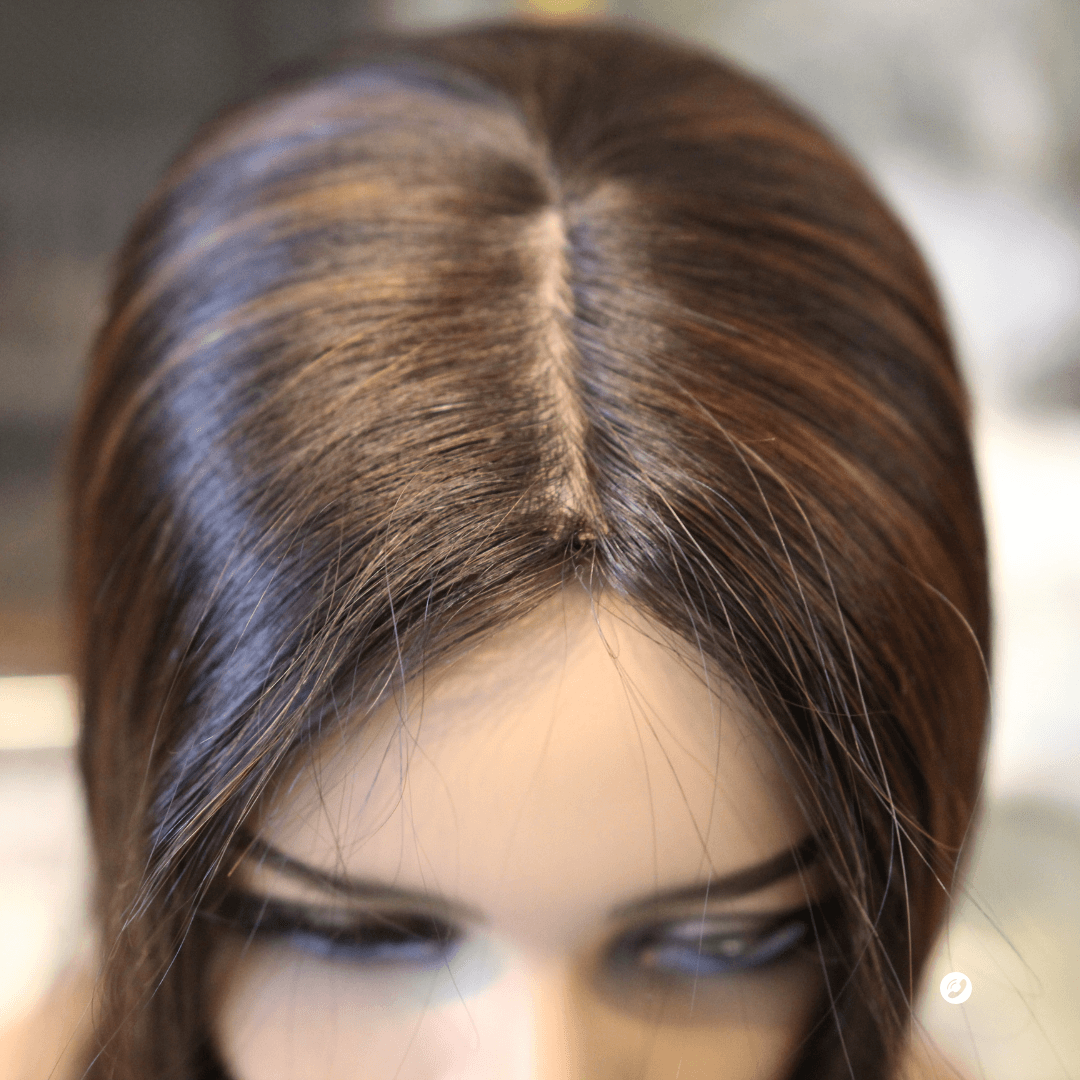 European Human Hair Topper | Natural Black Chocolate Brown Highlights + Free Gift
