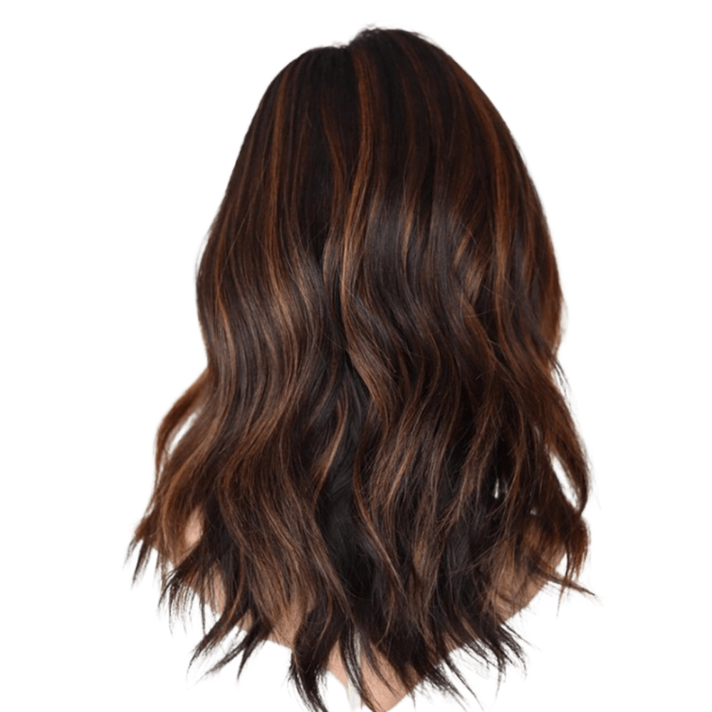 Black Hair Brown Wig With Caramel Highlights Full Lace Virgin