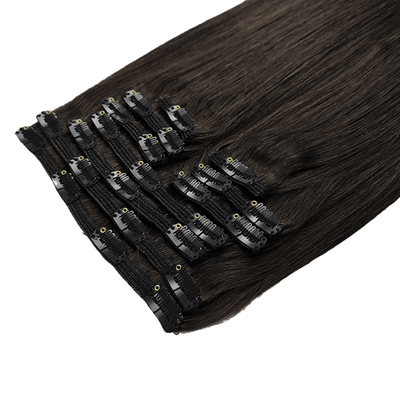 Dark Brown | Remy Human Hair Weft Clip-Ins + FREE Bamboo Brush