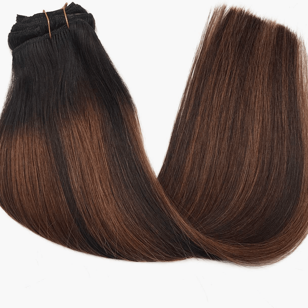 Weft Clip In Hair Extensions | Natural Black Chocolate Brown Balayage ...