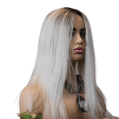 European Human Hair Topper | Icy Blonde Dark Brown Rooted
