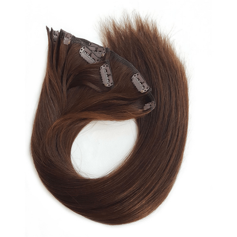 Chocolate Brown | Remy Human Hair Weft Clip-Ins + FREE Bamboo Brush